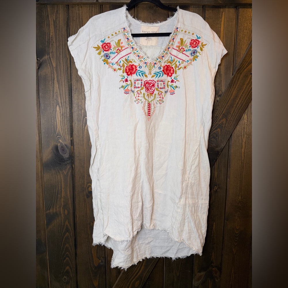 Karyn Seo Caite Embroidered Linen Dress